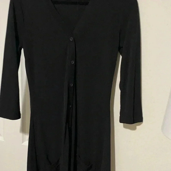 DKNY Longline V-neck Button-Down Cardigan size 4 ptp black - Picture 2 of 14